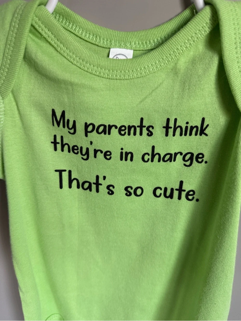 Rabbit Skins Lime Green Baby One-Piece Bodysuit with Black Text
